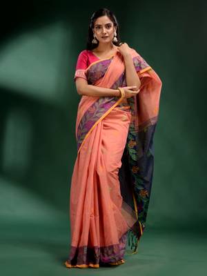 Peach Tissue handwoven soft saree 1