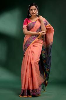 Peach Tissue handwoven soft saree