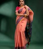 Peach Tissue handwoven soft saree