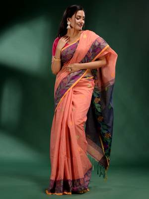Peach Tissue handwoven soft saree 2