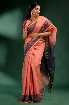 Peach Tissue handwoven soft saree