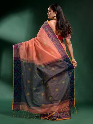 Peach Tissue handwoven soft saree 4