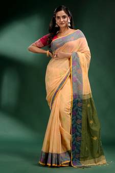 Light Yellow Tissue handwoven soft saree
