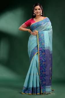 Sky Blue Tissue handwoven soft saree