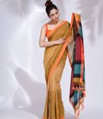 Mustard Pure Cotton handwoven saree with stripe design