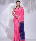 Pink Blended Cotton handwoven saree with geometric border