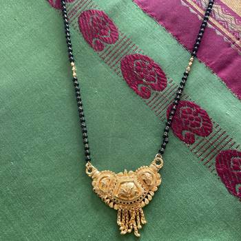 Mangalsutra With Black Gold Beads 16" Length And Golden Plated Design Pendant Traditional 2