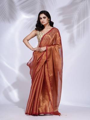 Red Tissue handwoven soft saree 1