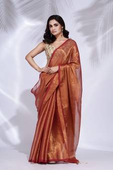 Red Tissue handwoven soft saree