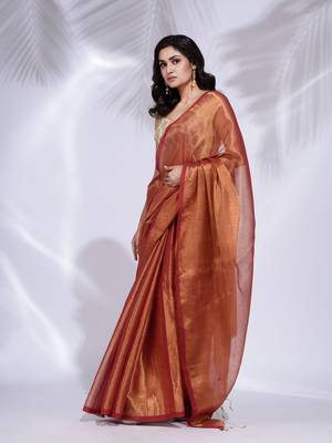 Red Tissue handwoven soft saree 3