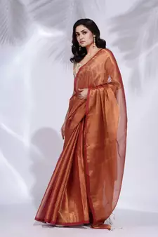 Red Tissue handwoven soft saree