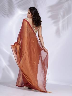 Red Tissue handwoven soft saree 4