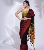 Black Pure Cotton handwoven saree with stripe border