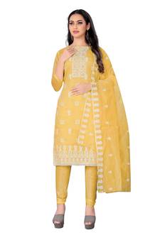 Yellow embroidered chanderi salwar