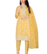 Yellow embroidered chanderi salwar