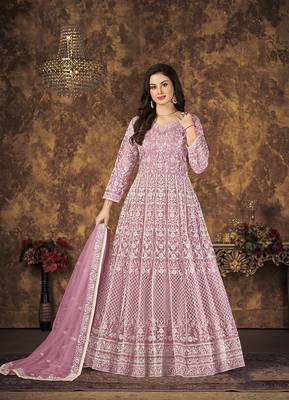 Light-pink embroidered net salwar kameez 1