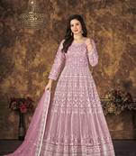 Light-pink embroidered net salwar kameez