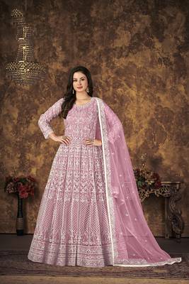 Light-pink embroidered net salwar kameez 2