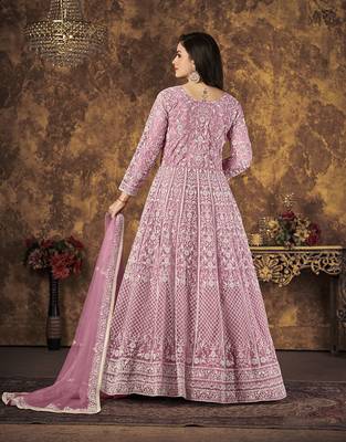 Light-pink embroidered net salwar kameez 3