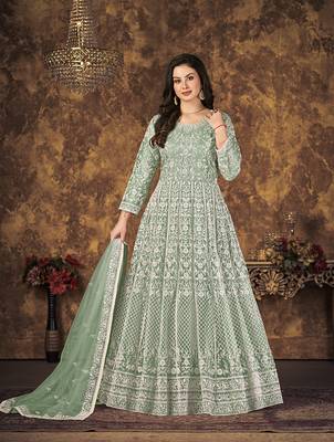 Sea-green embroidered net salwar kameez 1