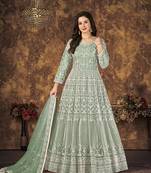 Sea-green embroidered net salwar kameez
