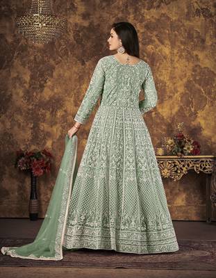 Sea-green embroidered net salwar kameez 2
