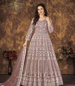 Mauve embroidered net salwar kameez