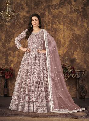 Mauve embroidered net salwar kameez 2