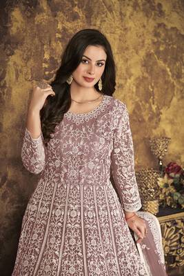 Mauve embroidered net salwar kameez 4