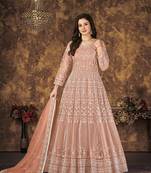 Peach embroidered net salwar kameez