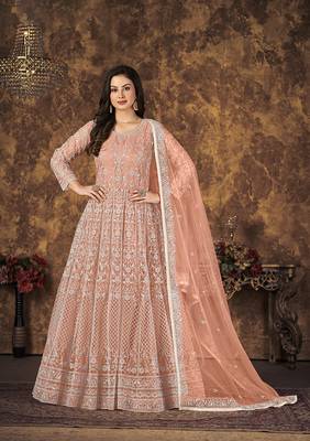Peach embroidered net salwar kameez 2
