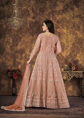 Peach embroidered net salwar kameez 3