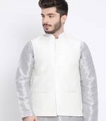 Namaskar white plain dupion silk nehru-jacket