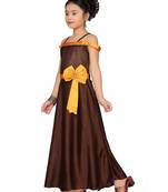 Brown plain silk kids-girl-gowns