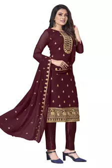 Maroon embroidered georgette salwar