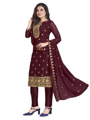 Maroon embroidered georgette salwar 4