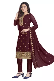 Maroon embroidered georgette salwar