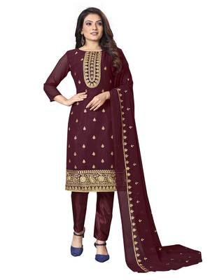 Maroon embroidered georgette salwar 1