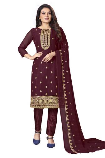 Maroon embroidered georgette salwar