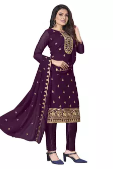 Purple embroidered georgette salwar
