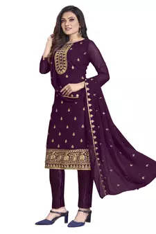 Purple embroidered georgette salwar