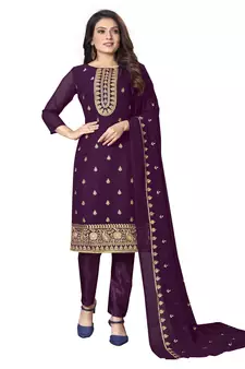 Purple embroidered georgette salwar