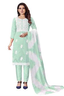 Green embroidered cotton salwar