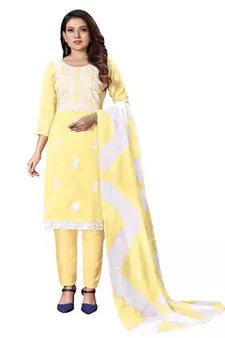 Yellow embroidered cotton salwar