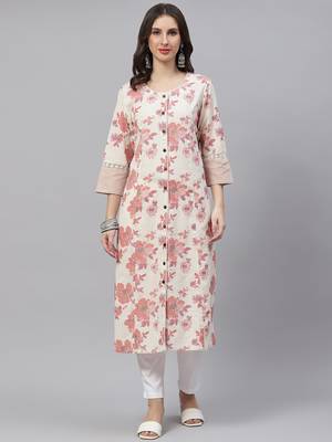 Cream printed cotton ethnic-kurtis 1