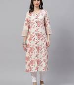 Cream printed cotton ethnic-kurtis