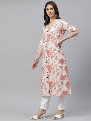 Cream printed cotton ethnic-kurtis 2
