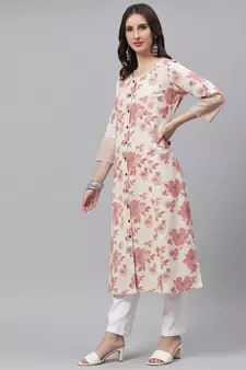 Cream printed cotton ethnic-kurtis