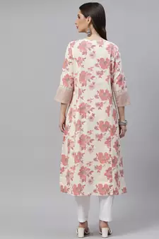 Cream printed cotton ethnic-kurtis