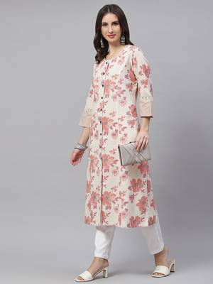 Cream printed cotton ethnic-kurtis 5